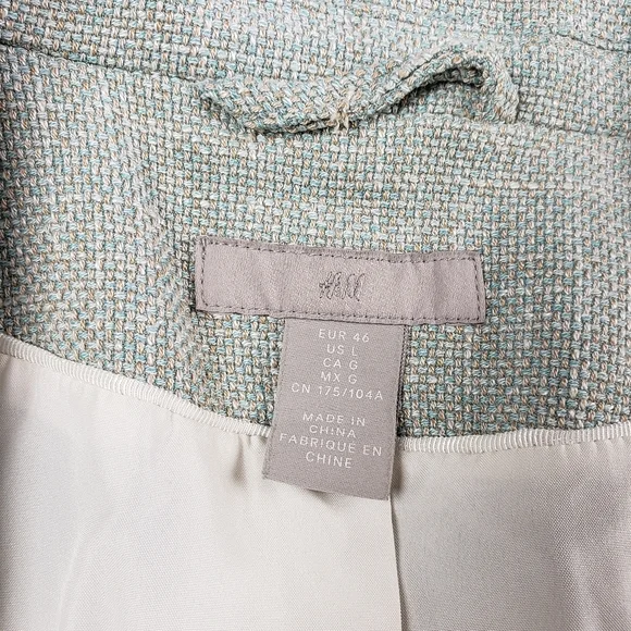EUC✨ H&M women's large light green blue spring tweed blazer - Picture 2 of 12